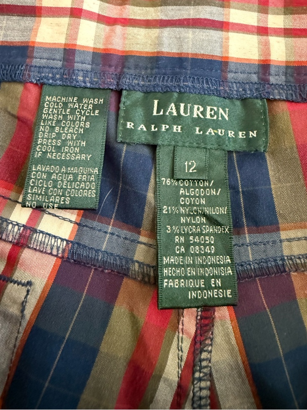 Lauren Ralph Lauren Womens Size 12 Blue Red Plaid Cropped Pants Capris - Picture 6 of 7